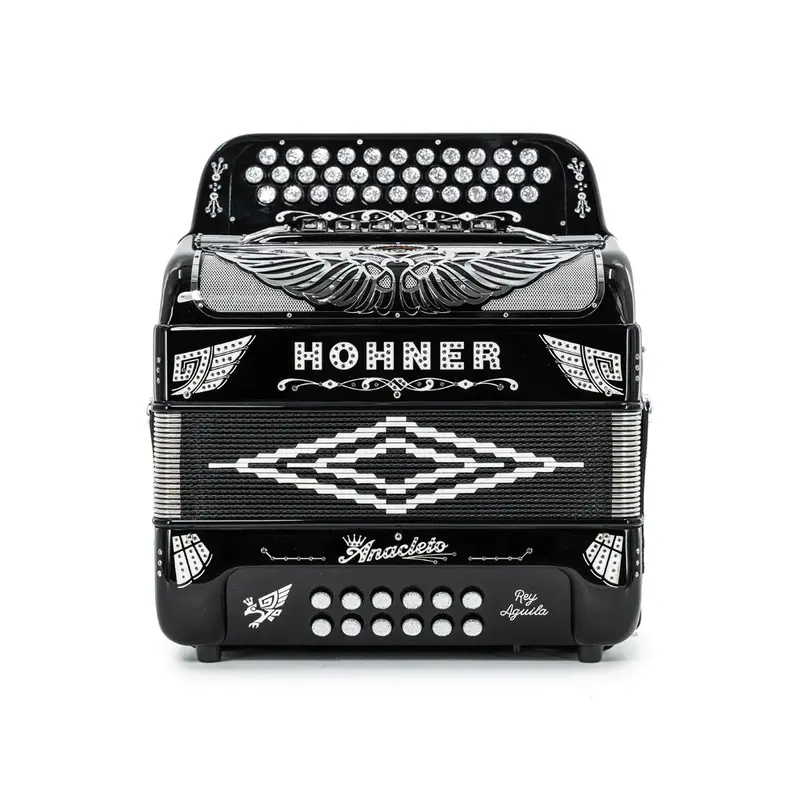 Pre-Owned Hohner Anacleto Rey Aguila Two-Tone FBE/GCF Compact Accordion - Black | Used