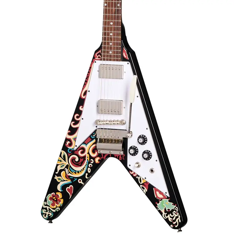 Epiphone Jimi Hendrix Love Drops Flying V Electric Guitar - Ebony w/ Graphic