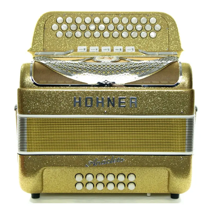 Hohner Anacleto Rey Del Norte III FBbEb Compact Accordion Tinsel Gold | New