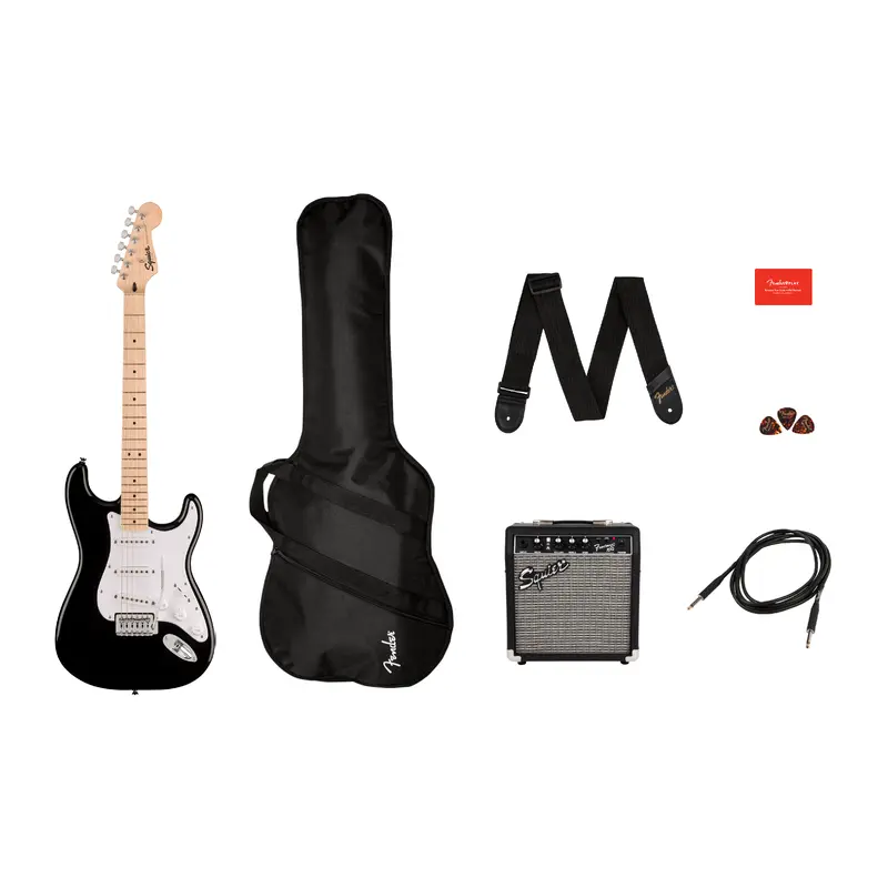 Squier Sonic Stratocaster Electric Guitar Pack w/ Amp and Gig Bag - Black