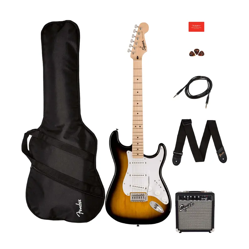 Squier Sonic Stratocaster Electric Guitar Pack w/ Amp and Gig Bag - 2-Color Sunburst