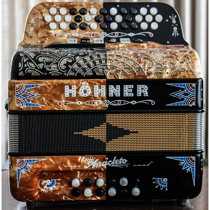 Hohner Anacleto Rey Del Norte Orange (Gold) and Black Accordion