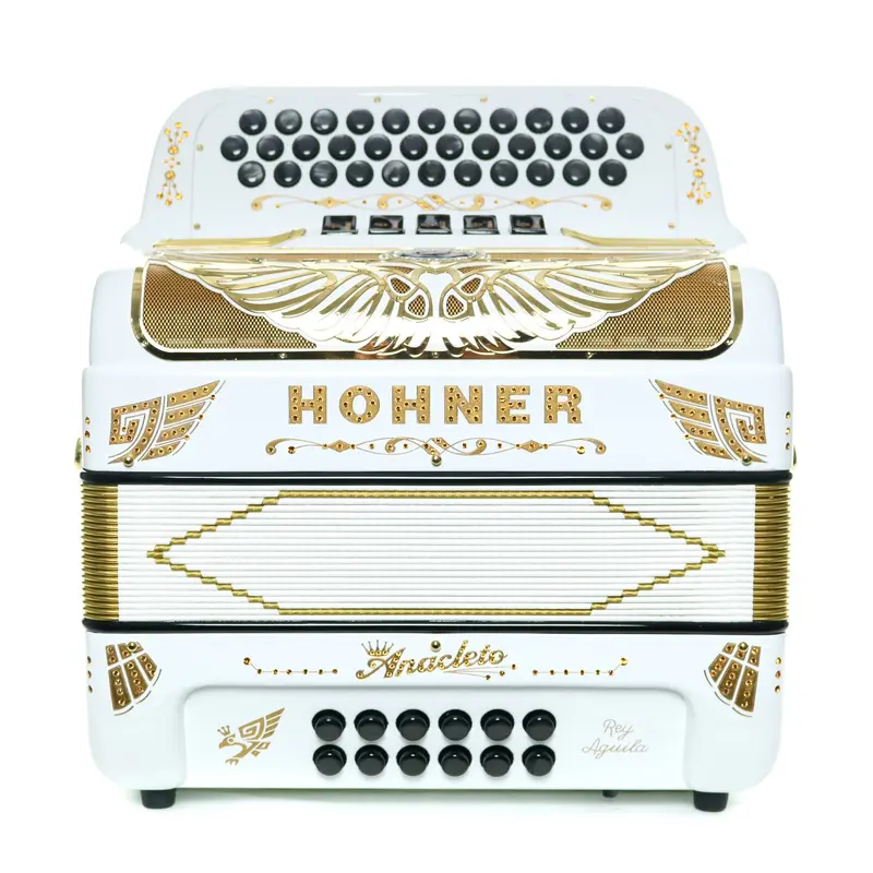 Hohner Anacleto Rey Aguila 5S FBbEb Compact Accordion White & Gold