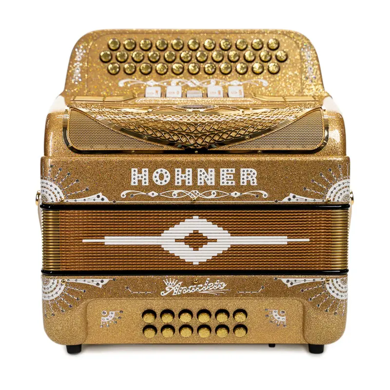 Hohner Anacleto Rey Del Norte III Compact 5 Switch FBE Accordion - Holographic Gold